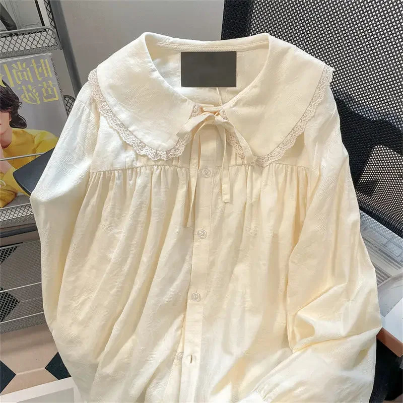 Japanese Kawaii Womens Blouse Lace Oversized Shirt Long Sleeve Tops Female Korean Fairycore Chic Spring Aesthetic Blusas 240704