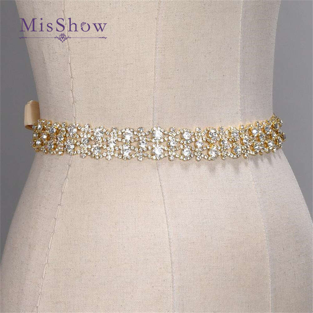 Misshow Gold Sier Handmade Rhinestone Belt Crystal Bridal Sash Satin Ribbon Wedding Accessories Cpa1393 0704