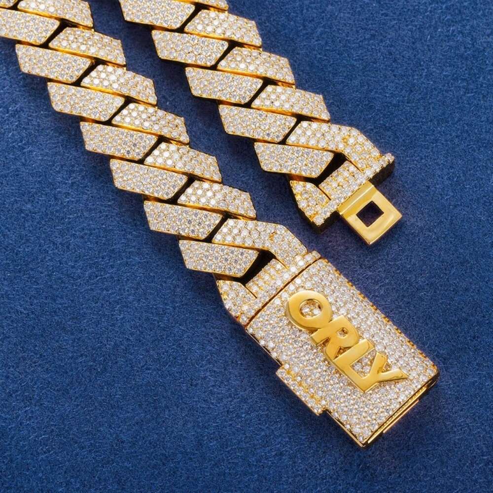 19mm Moissanite Cuban Bracelet Monaco Chain18k Gold Plated Necklace Silver Cuban Link Chain Bracelet Necklace