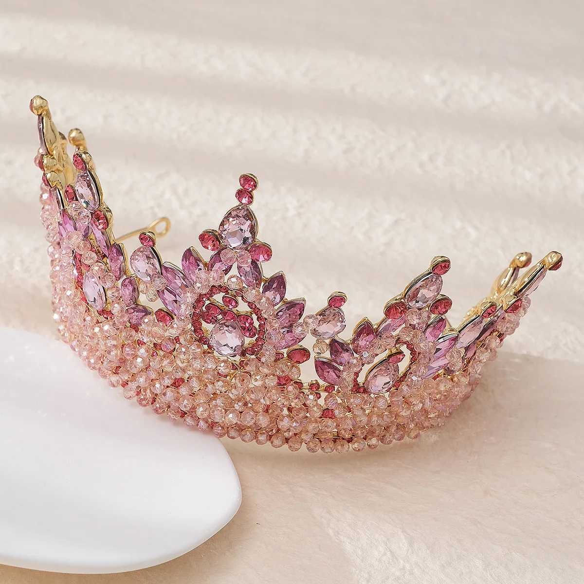 Tiaras Elegant Handmade Crystal Beads Wedding Tiara Green Blue Red Purple Gold Headdress Headpieces Bride Pageant Crown for Queen Women