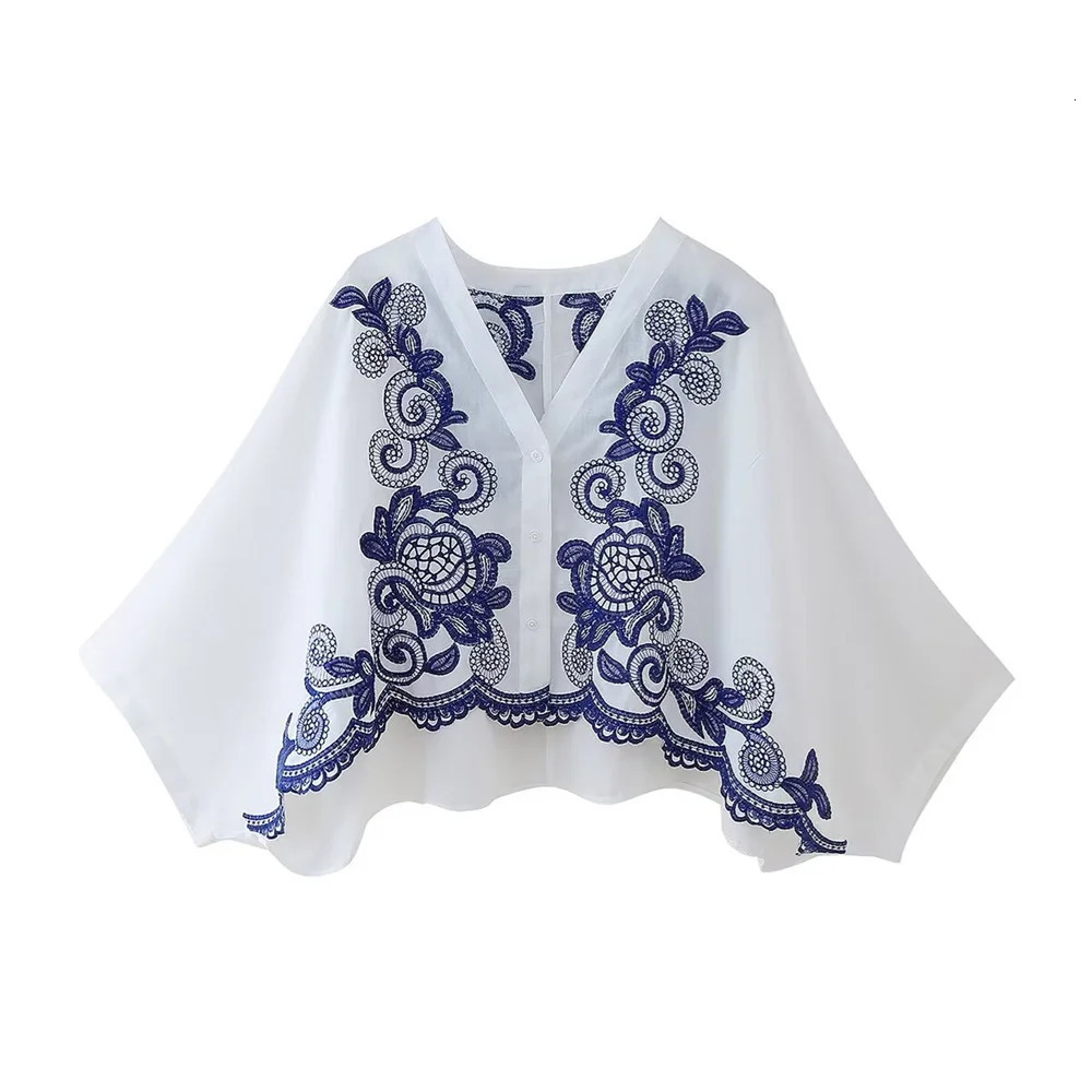 PB ZA Summer Product Womens Wear European and American Style Contrast Embroidered Shirt Half Skirt Set 240704
