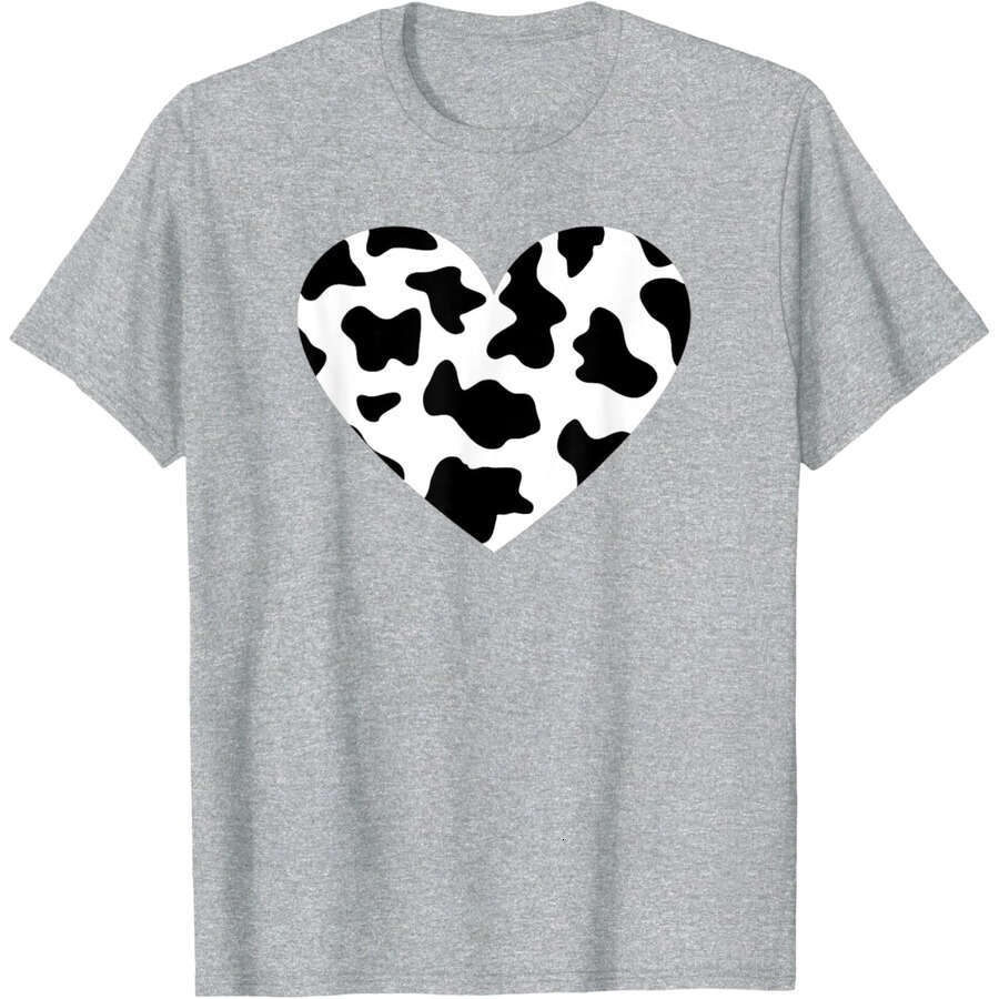 Mens T shirts tshirt Tee Awesome Cow Print Black & White Print Heart T-Shirt Fashion Clothes