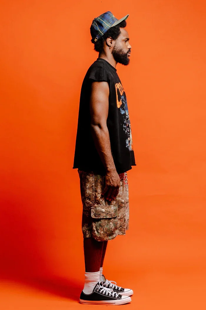 American Trend Y2K Real Tree Camo Printed Denim Shorts Mens Loose Straight Multipocket Overalls Street Hiphop Rap Style 240626