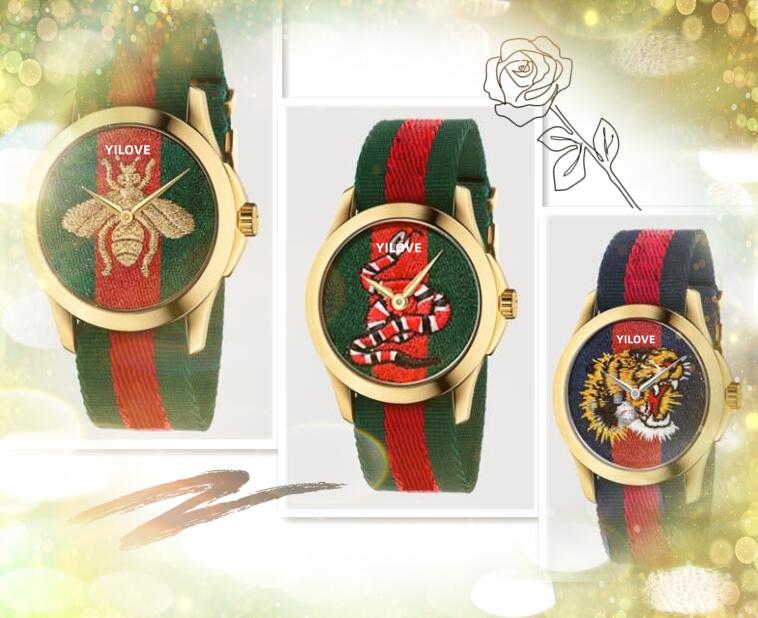 Mens Womens Big Dwellers Watches Luxury Quartz Automatic Movement Clock Nylon Fabric Strap Trend super switzerland bee snake tiger diamonds ring wristwatch Gifts
