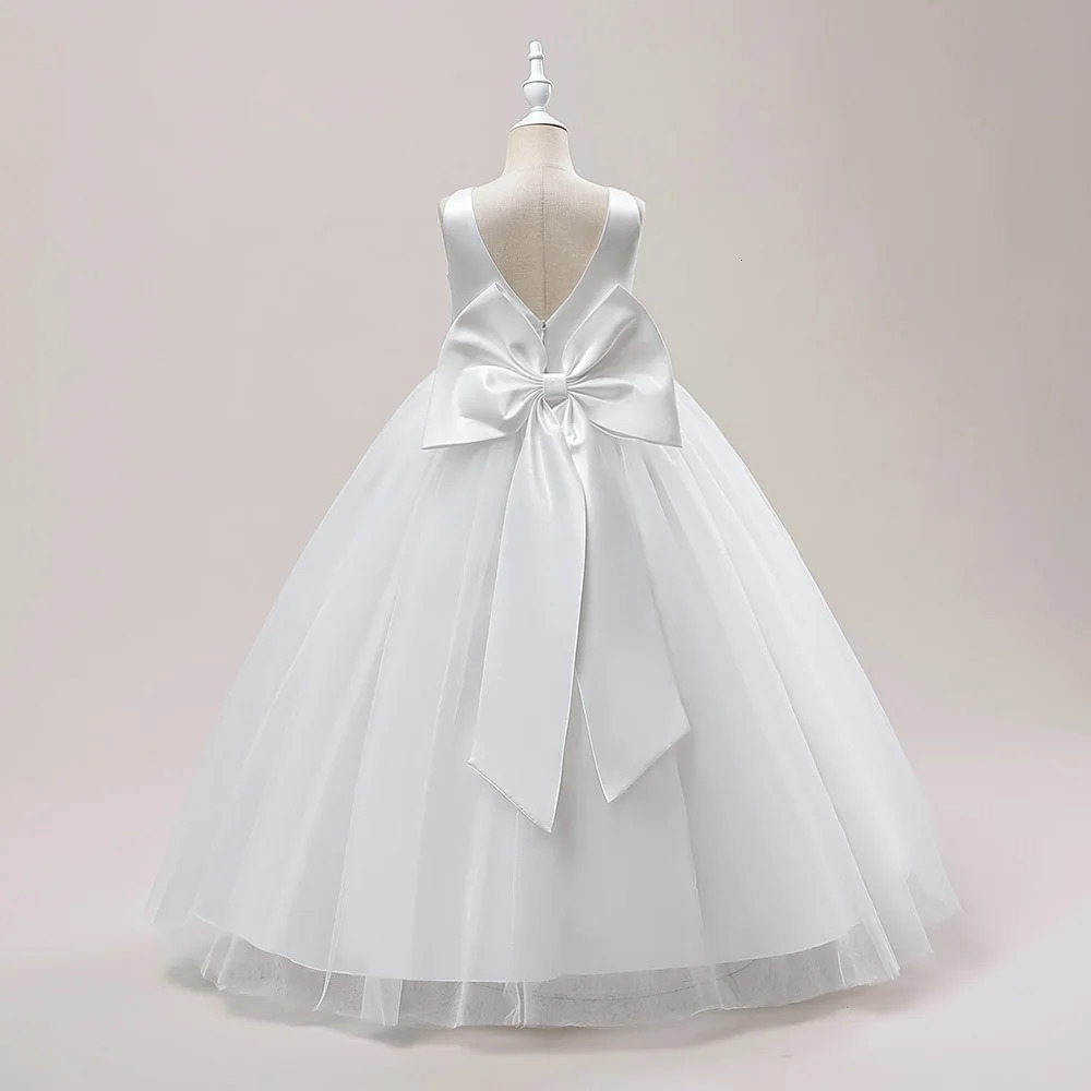 Girl Long White Bridesmaid Dresses For Wedding Prom Gown Big Bow Girls Party Dress Kids First Communiom Formal Evening Vestidos 240701