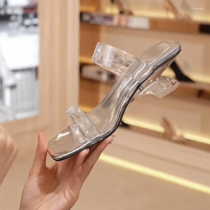 Sandals Fairy-style Transparent Slippers Women's Summer Outer Wear Fashionable Mid-heel High Heels With Skirt