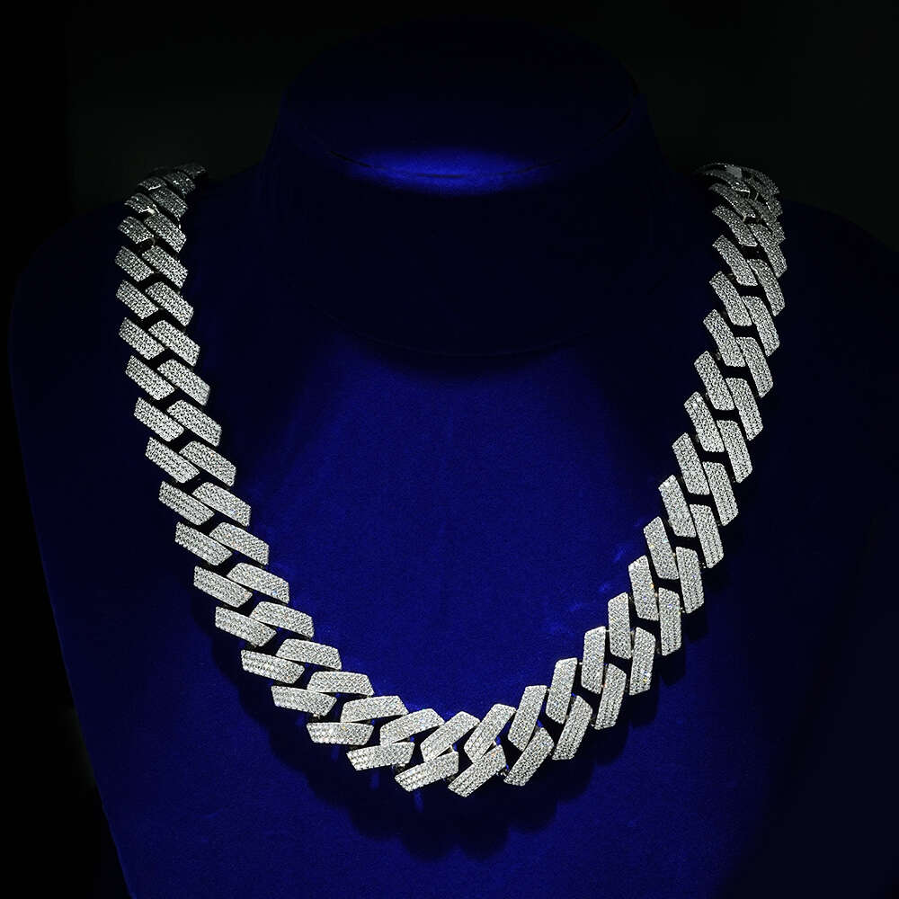 Hot Sale Hip Hop Miami 22mm 14K White Gold Moissanite Sier Cuban Link Chain For Men