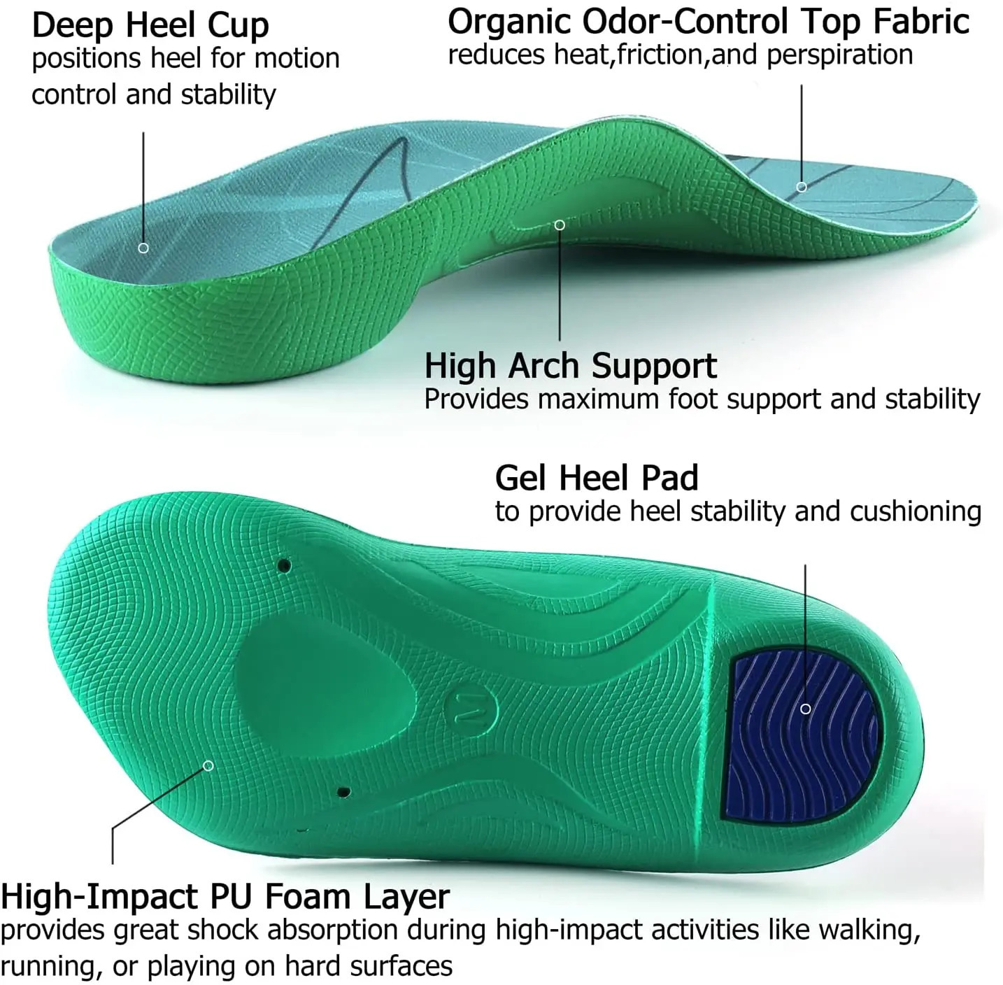 Walkomfy Heel Pain Relief Ortics 3/4 Length Plantar Fasciitis High Arch Support Insoles For Overpronation Flat Feet Gel Pads 240703