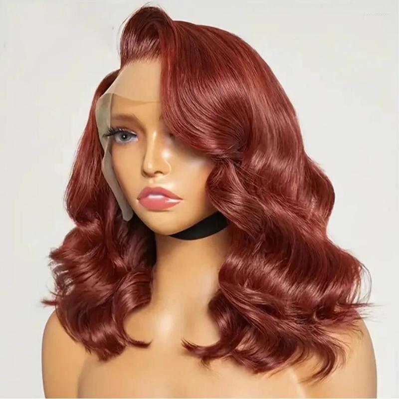 Soft 180%Density Natural Haire Orange Brown Short Bob Preplucked Body Wave Deep Lace Front Wig For Black Women Babyhair Daily