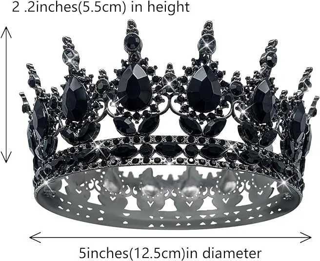Tiaras NEW Black Queen Round Crown Rhinestone Wedding Crowns and Tiaras for Costume Party