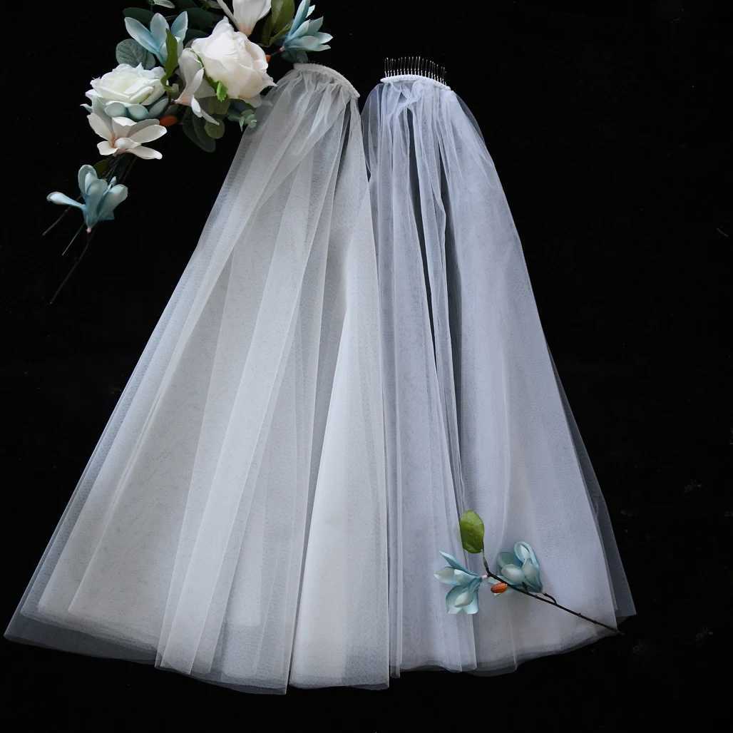 Wedding Hair Jewelry Short Bridal Veils with Blusher 2 Tier Cut Edge Wedding Veil Shoulder Length Wedding Accessories for Bride Free Shipping V26