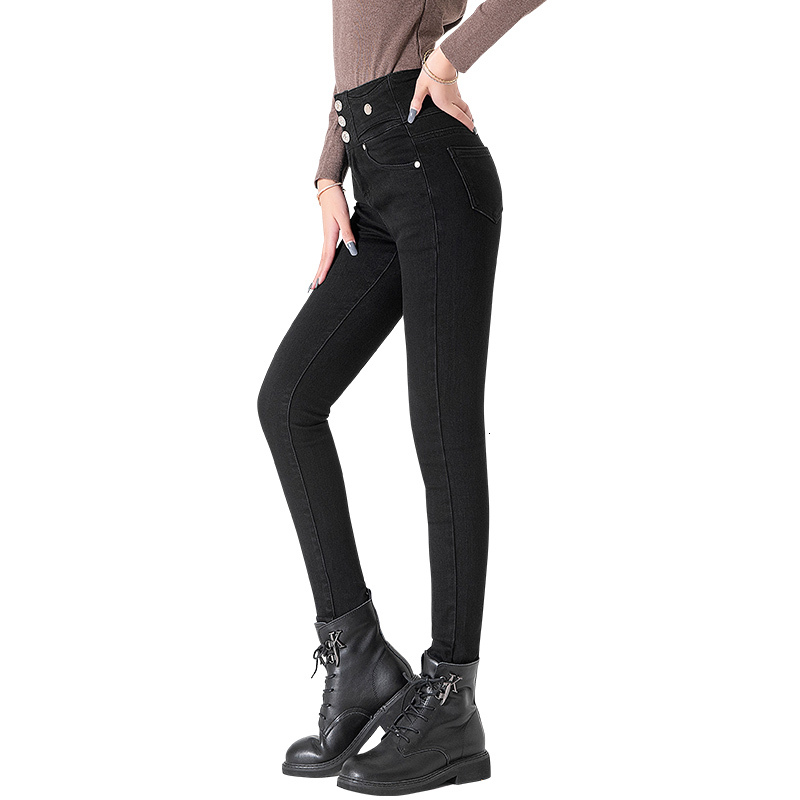 2022 autumn winter new plush jeans for women with waist, elasticity, slim appearance, and high casual versatility H7.4#55.86