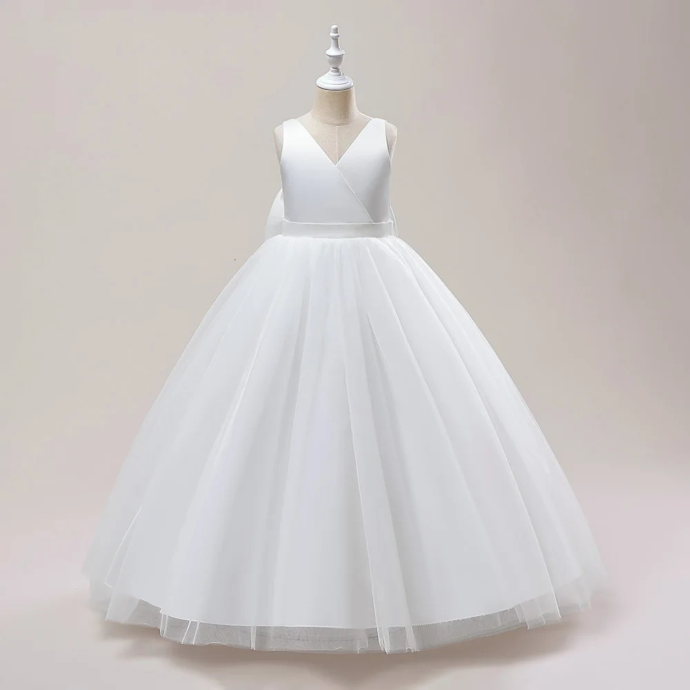 Girl Long White Bridesmaid Dresses For Wedding Prom Gown Big Bow Girls Party Dress Kids First Communiom Formal Evening Vestidos 240701