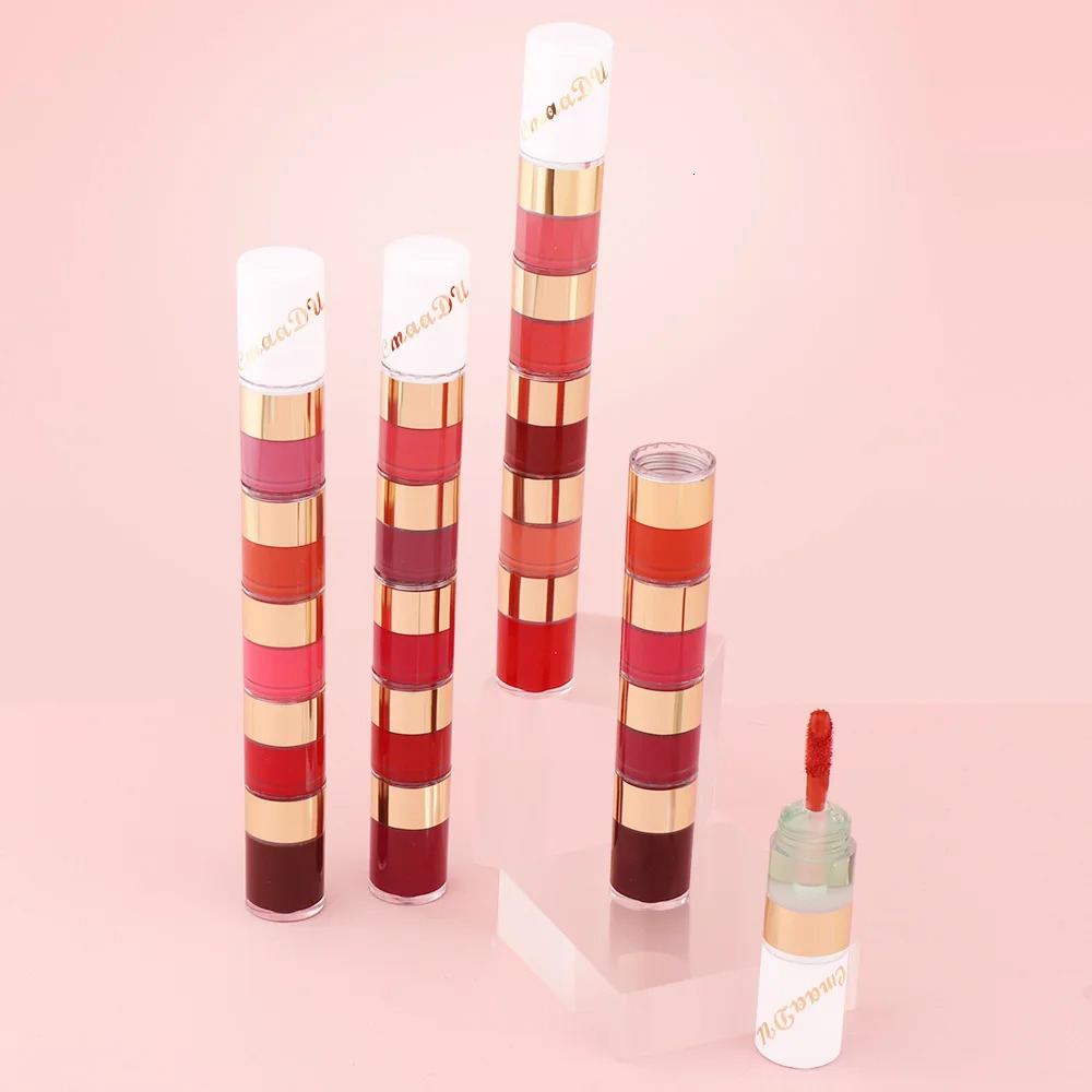 5 In 1 Matte Lipstick Kit Combo Strip Velvet Sexy Red Lip Tint Non-stick Cup Lip Gloss Lip Oil Makeup Lips Cosmetic Set 240703