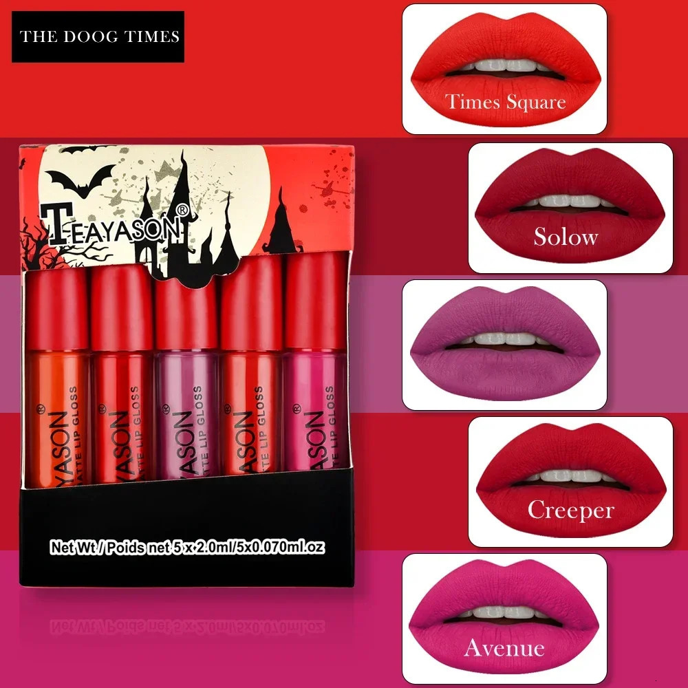5PcsSet Waterproof Lipstick Sexy Lip Stick Matte Velvet Lipsticks Lips Makeup Cosmetics Labiales Matte 240703