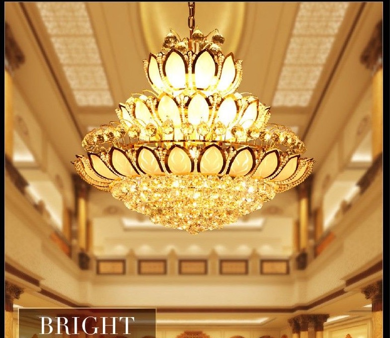 Modern Gold Crystal Chandeliers Lights Fixture European American Lotus Flower Chandelier Golden Crystal Droplight Home Indoor Hotel Lighting