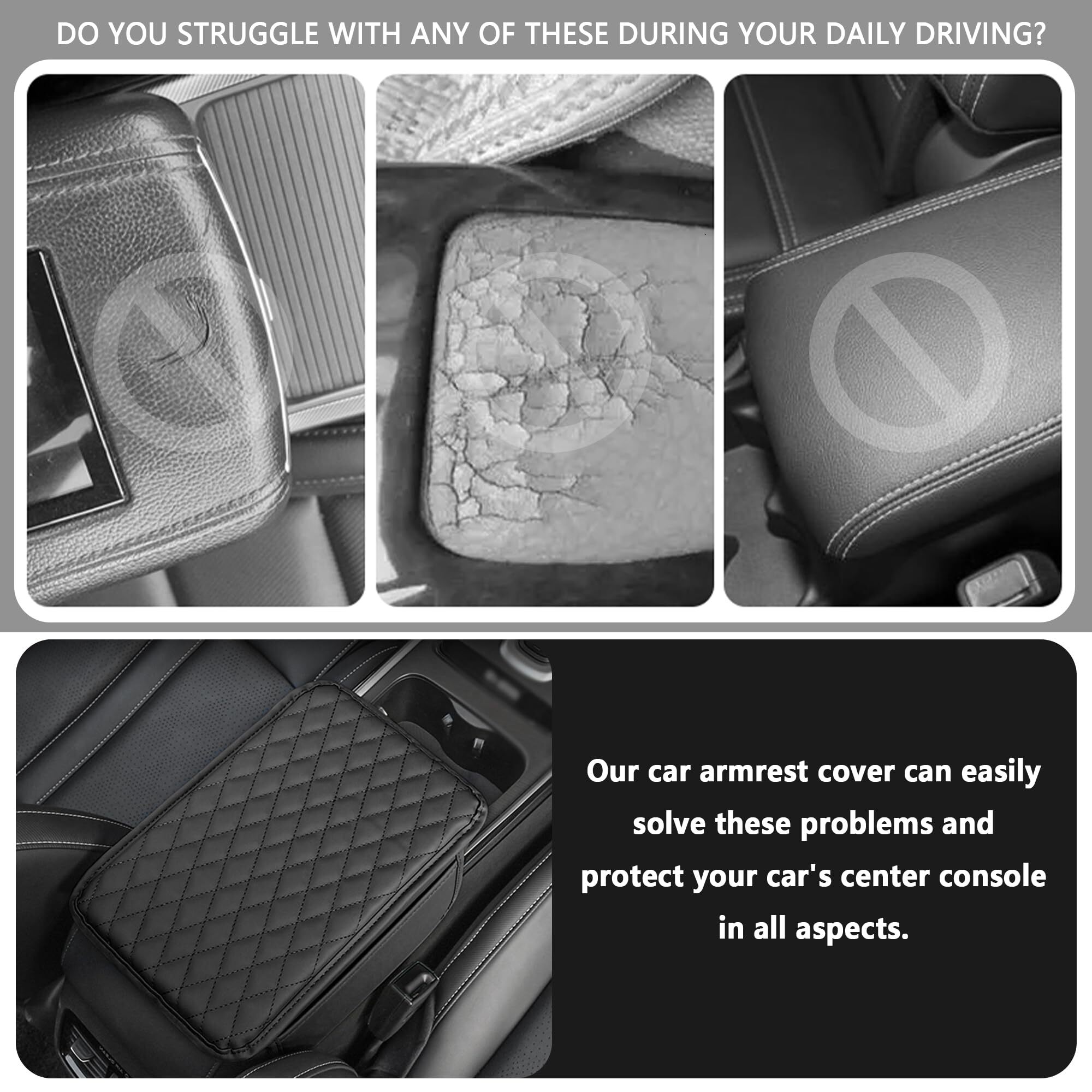 Upgraded Center Console Cover,Microfiber Leather Cover Cushion with 2 Bags,Universal Armrest Storage Box Car Interior Accessories for Most Vehicles (B