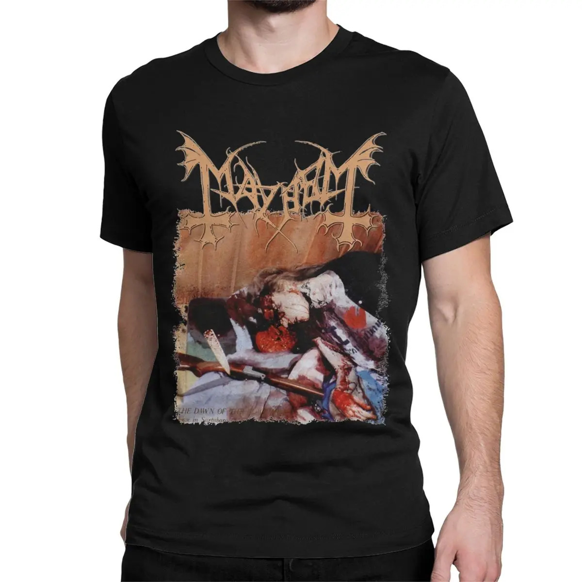 Rock Mayhem Band Vintage Punk Mens T Shirt Death Metal Hipster Tee Short Sleeve Round Neck TShirt Pure Cotton Clothes 240702