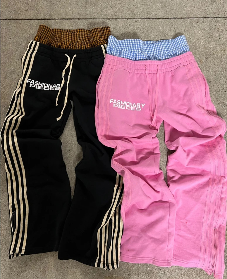 Streetwear Baggy Straight Trousers Men Women Y2K Harajuku Striped Pants Oversized Casual Pants Hip Hop Joggers Low Rise Trousers 240703