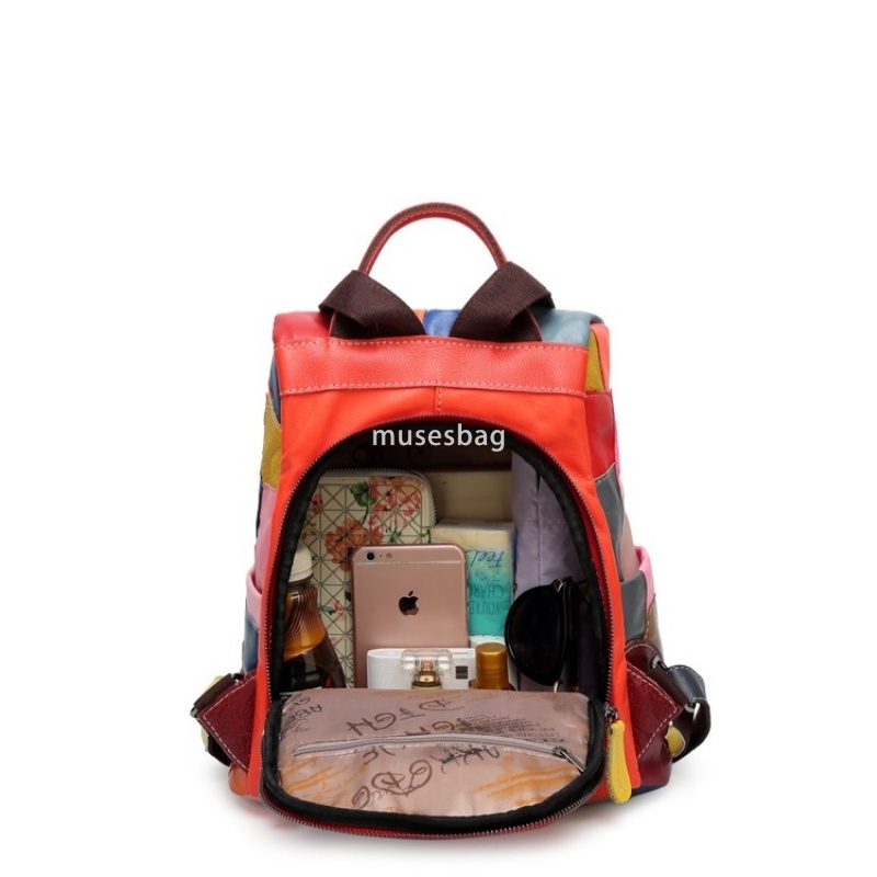 High quality women's high-end fashion casual sheepskin backpack fashionable leather patchwork backpack portable shoulder bag practical large capa