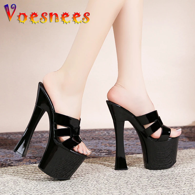 Europe And America Slippers Summer Party High Heels Fashion Round Toe Weave Sandals Nightclub 17.5CM Platform Women Shoes 240703