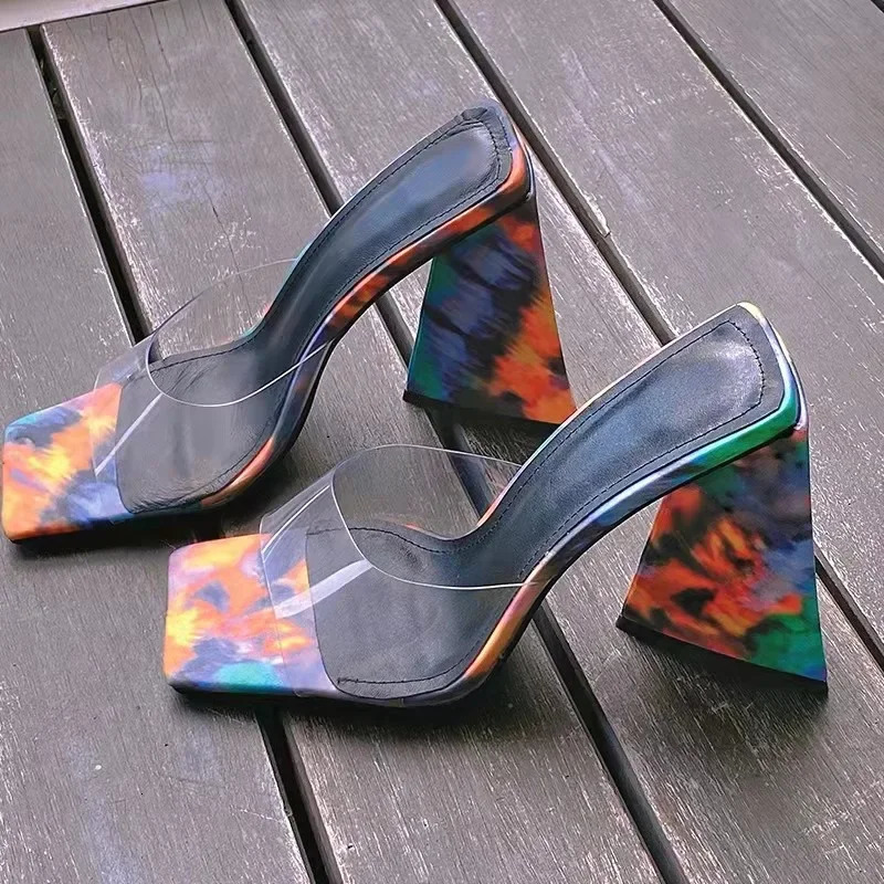 summer plus size candy-colored fishmouth in Europe and America thick high-heeled buckle-word womens high-heeled heels o240703