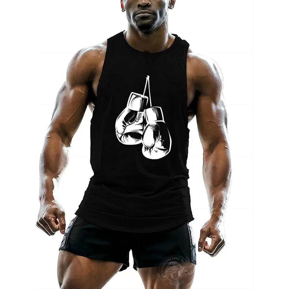 Mens outdoor printed boxing vest fitness football Y2k sports casual sleeveless t-shirt breathable quick drying top 240703
