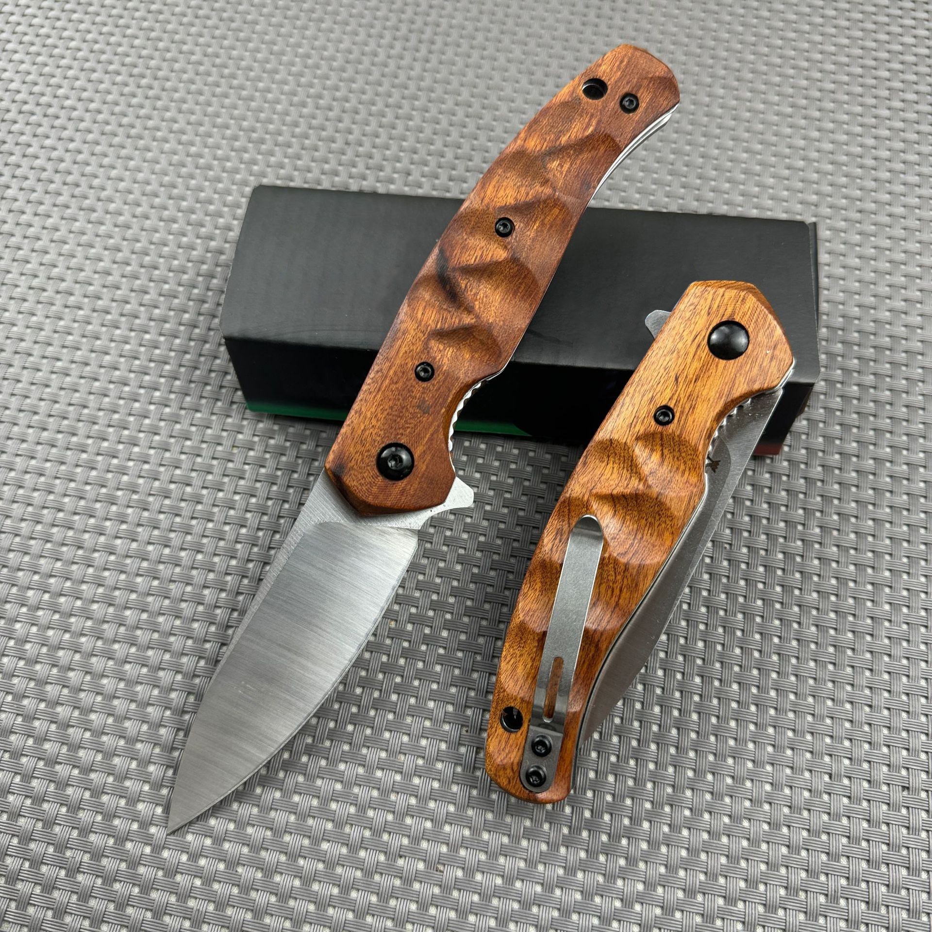 High Quality Flipper Folding Knife N690 Satin Blade Desert Ironwood Handle Outdoor Camping Hiking Fishing Ball Bearing Fast Open EDC Pocket Knives