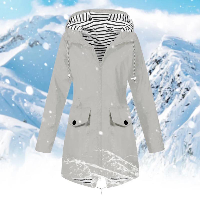 Women's Jackets Women Rain Jacket With Hood Lightweight Long Sleeve Windbreaker Zip Up Drawstring Raincoat Plus Size