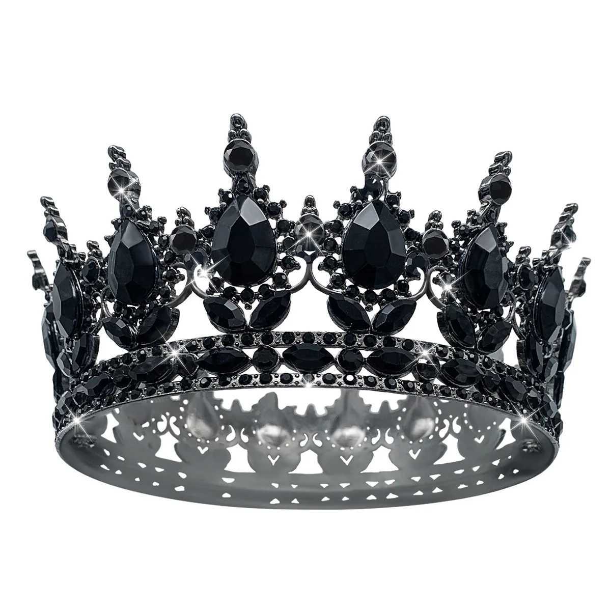 Tiaras NEW Black Queen Round Crown Rhinestone Wedding Crowns and Tiaras for Costume Party