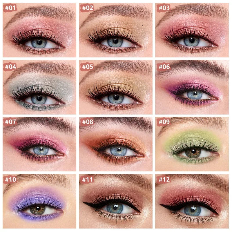 12 Color Mono Glitter Eyeshadow Mud Texture Green Purple Waterproof Eyeshadow Pearlescent Shimmer Eye Shadow Makeup Cosmetics 240704