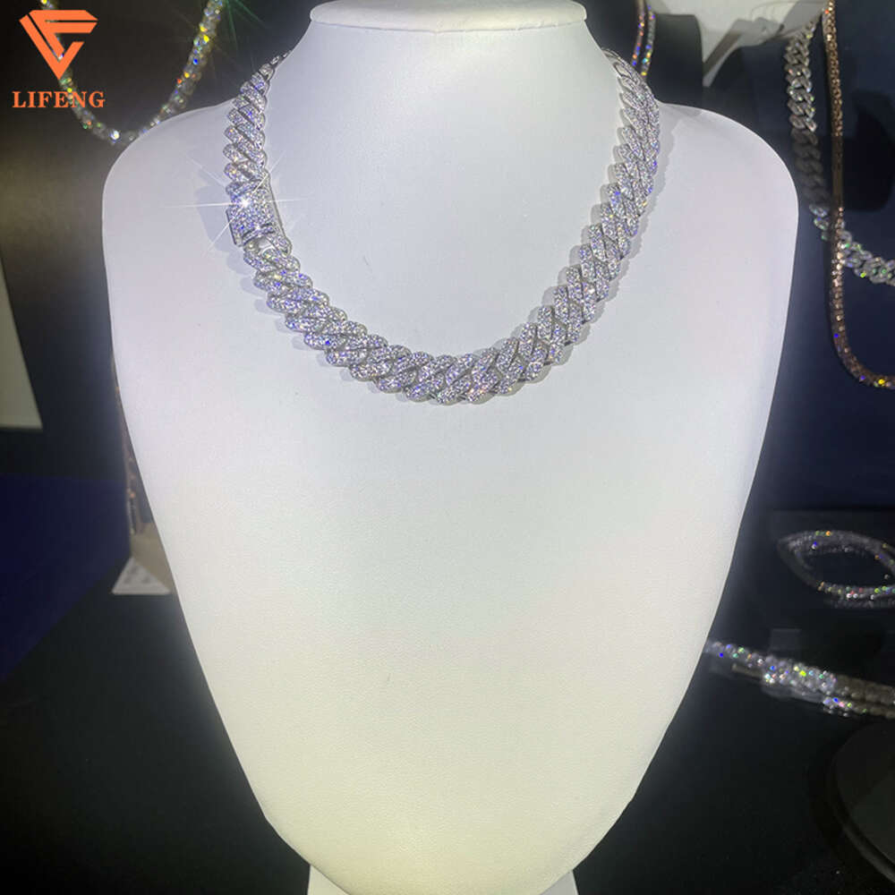 14mm Fashion Jewelry Iced Out Vvs Moissanite Necklaces 925 Sterling Silver Hip Hop Cuban Link Chain