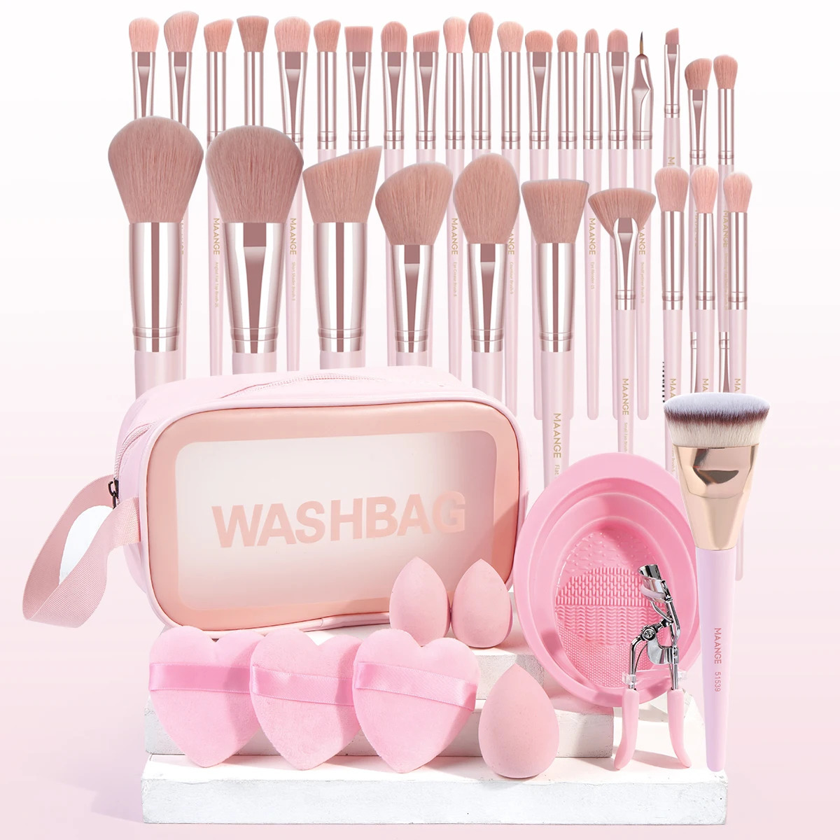 MAANGE 40PCS Makeup Tool Set 31pcs Foundation Brush Soft Fluffy Concealer Blush Brush with 6pcs Powder Puff Makeup Cleaning Mat 240704