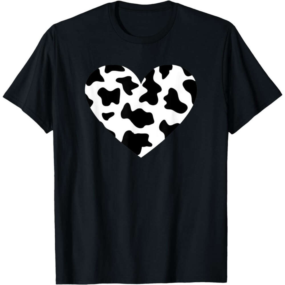 Mens T shirts tshirt Tee Awesome Cow Print Black & White Print Heart T-Shirt Fashion Clothes