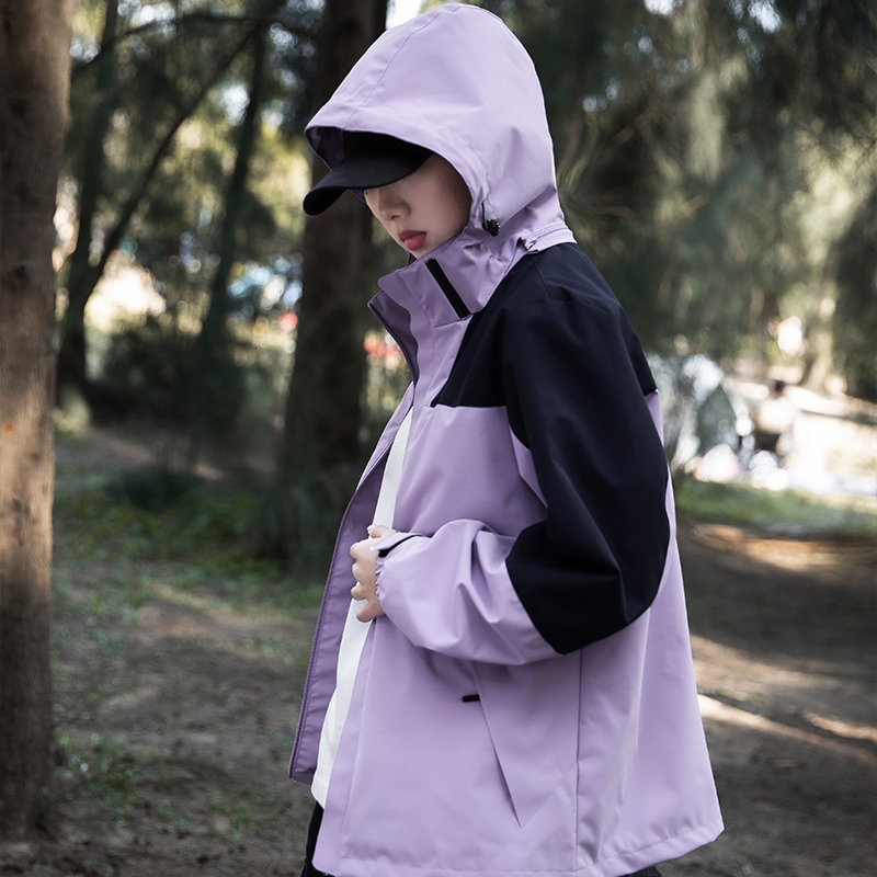 2023 New Spring jacket men's and women's single-layer sprinter hooded cardigan color blocking waterproof thickened outdoor mountaineering F7