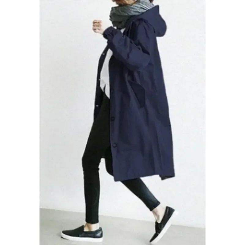 Autumn Trench Coat Women Solid Color Loose Cardigan Large Coat Women Long Sleeve Pocket Single Breasted Turn-down Collar Trench 240703