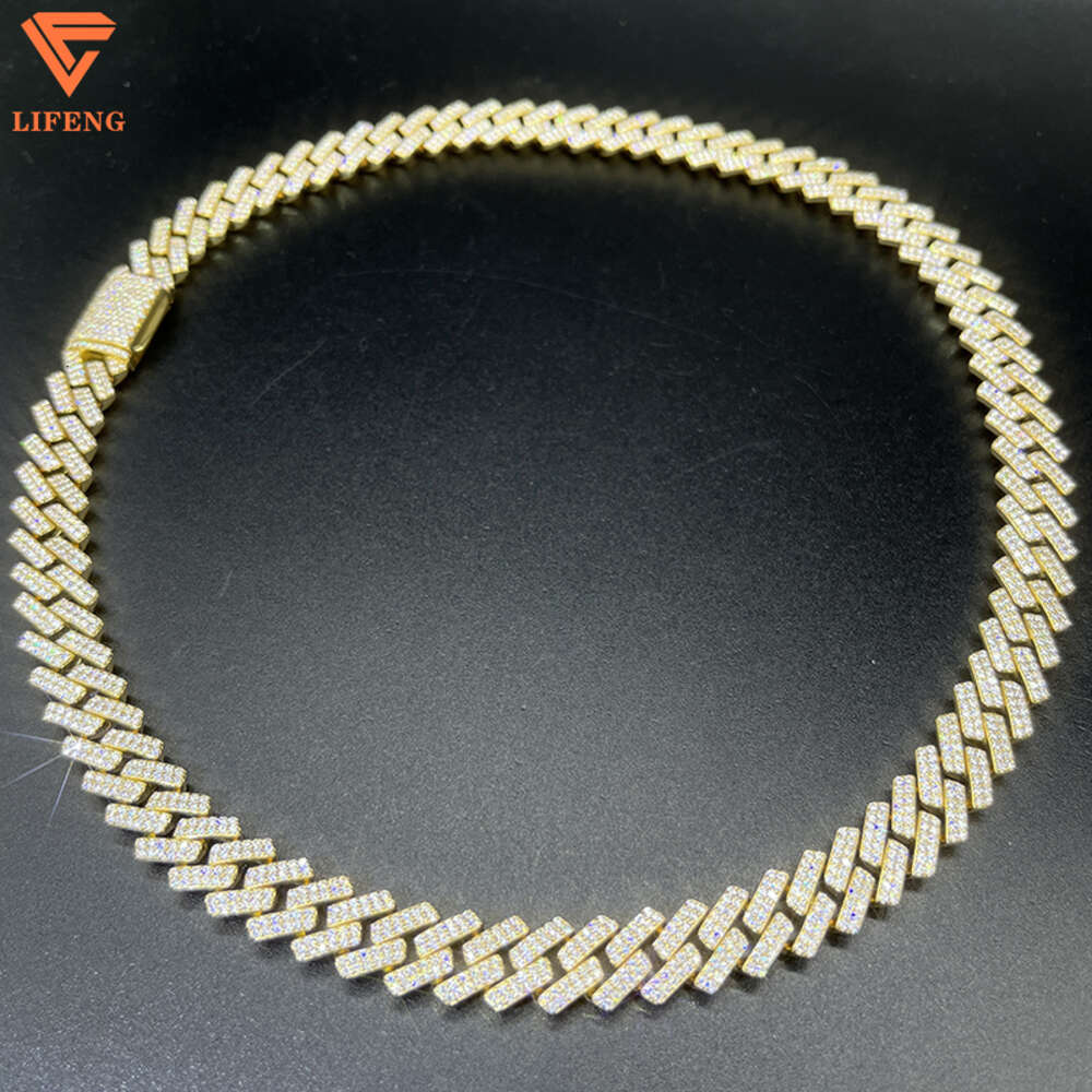 Lifeng Jewelry Hiphop 12mm 2 Rows Dia k Chain Gold Moissanite Sterg Sier Cuban Necklace
