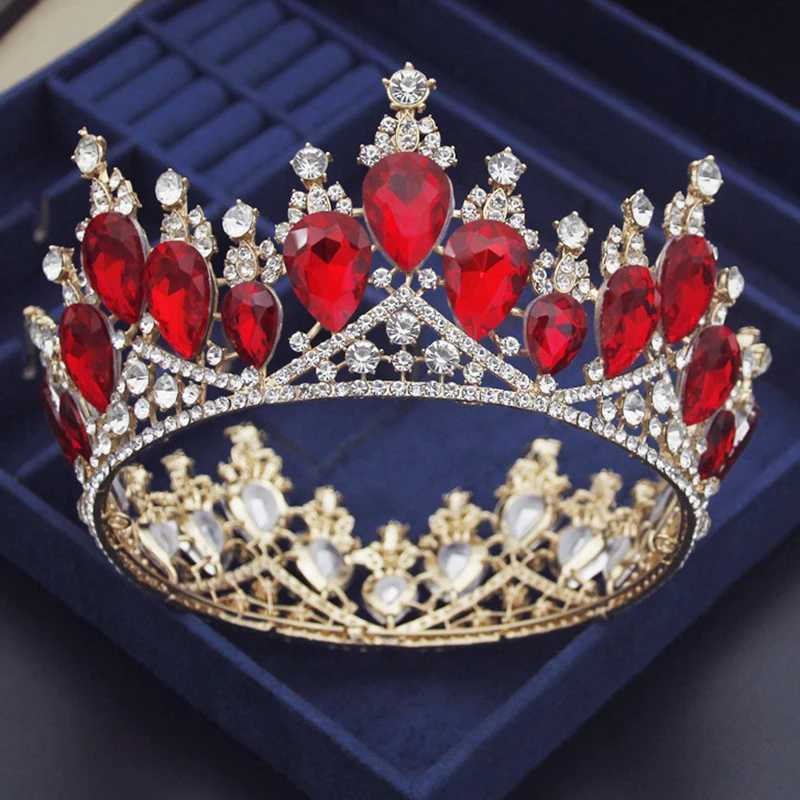 Tiaras Queen Water drop Yellow Crystal Wedding Crown Prom Bride Diadem Pageant Circle Tiaras Headdress Wedding Hair Jewelry