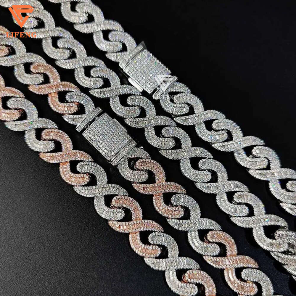 Lifeng Jewelry 15mm Iced Out Vvs Moissanite Cuban Link Chain Necklace Two Tone 925 Silver Diamond Hip Hop Men Cuban Necklace