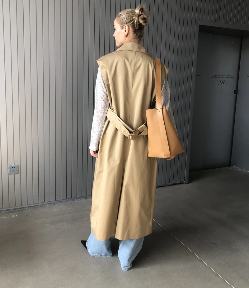 Women Fashion Fall / Autumn 2 piece long trench coat Female outerwear blue Khaki 240703