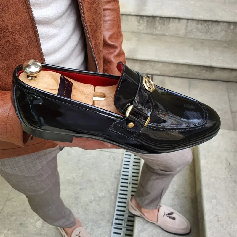Black Loafers Slip-On Round Toe Fashion Mens Dress Wedding Shoes for Men Size 38-47 240703