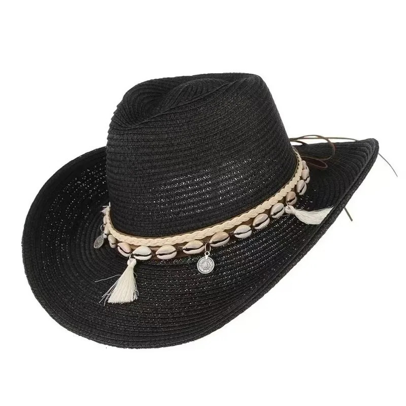 summer Straw Cowboy hat women Fashion cowgirl straw solid caps cowboy Sunshade Jazz Hat Panama men sun 240626