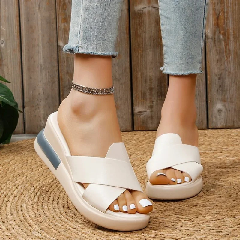 Wedge Heel Sandals Womens 2024 Summer Fashion Muffin Open-toe Fairy Style Outside Wear Thick-soled Shoes Women 240704