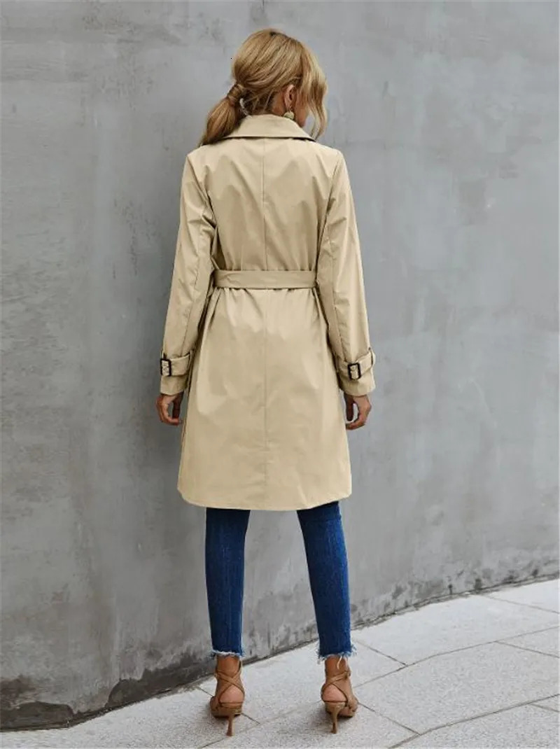 Fashion Women Trench Casual Solid Color Coat Adult Elagant Fashion Long Sleeve Lapel Neck Double Breasted Belted Coat For Female 240703
