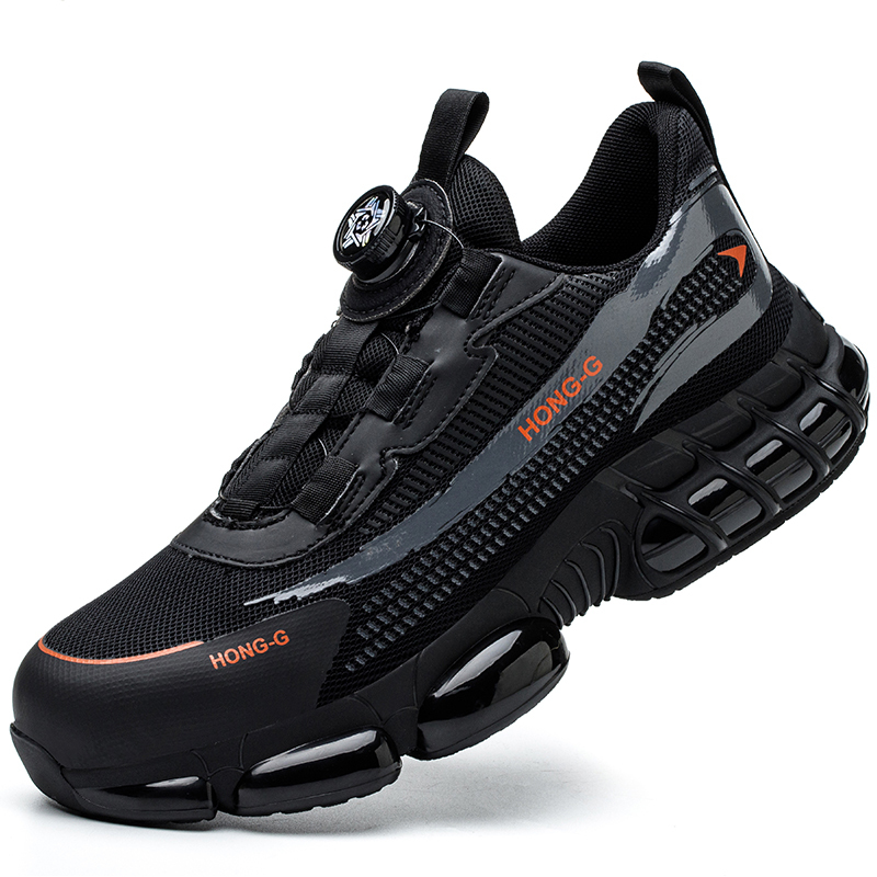 Rotating Button Men Safety Protective Sneakers Steel Toe Cap Anti-Smash Work Shoes Fashion Indestructible Boots Security