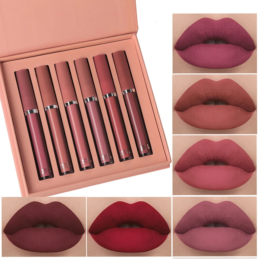 6-Piece Matte Waterproof Lip Gloss Set Suitable For Outdoor Gatherings 240703