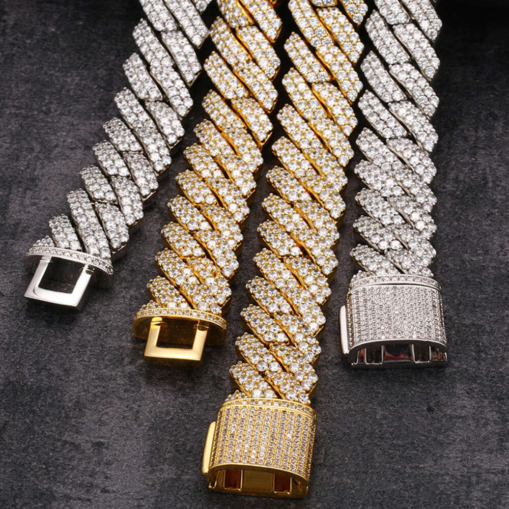 Luxury Fashion Diamond Moissanite Iced Out Cuban Link Chain White Gold Plated Sterling Silver Miami Cuban Link Necklace for Men