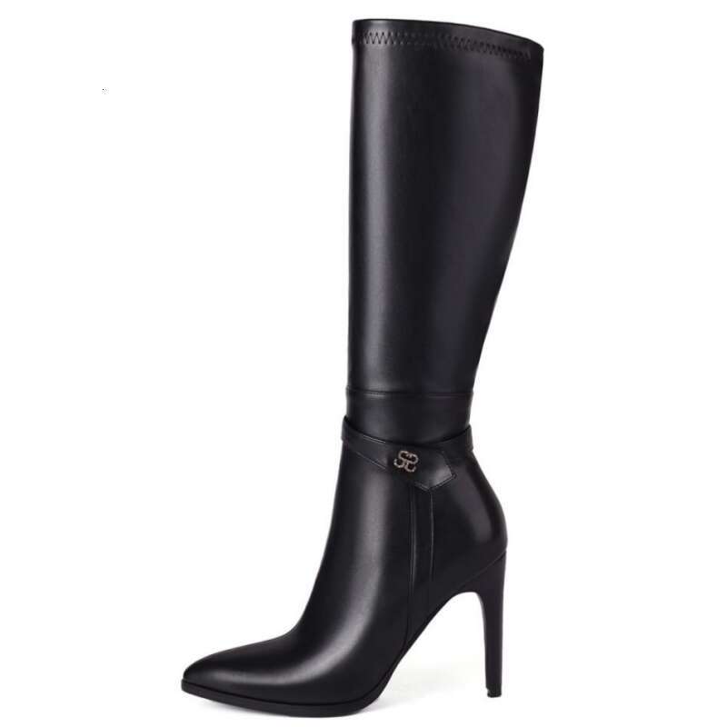 Sexy Knee High Boots Women New 2023 Winter Point Black Heels Long Boot Patent Dance Party Shoes Female Large Size 44 46