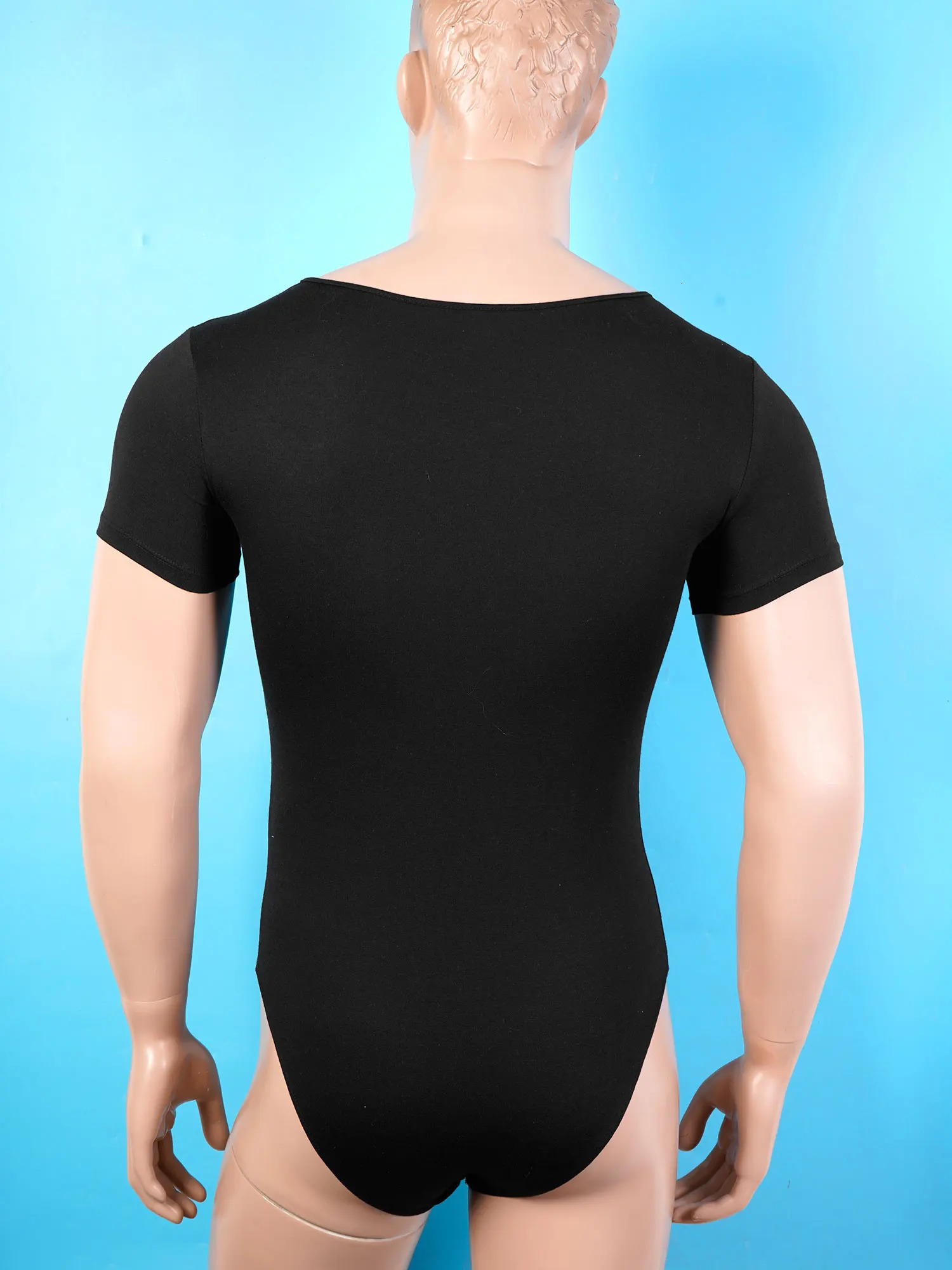 Men Adults Slim Bodysuit Bodybuilding Undershirts Short Sleeves Press Crotch Leotard T-shirt One Piece Underwear Romper Pajamas 240703