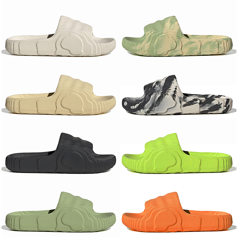 with box adilette 22 slides designer mens womens flat slippers foam rubber triple black white desert sand magic lime sandals outdoor beach summer slide 36-45